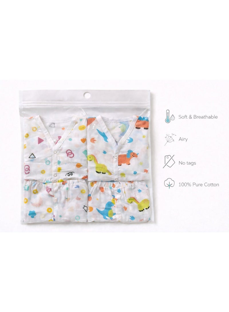 Pack of 2 - Baby Muslin Night Suit Set - Half Sleeve Shirt & Pajama, Soft Cotton Breathable Sleepwear - (6-9 Months) - Image 1